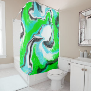 Lime Green and Aqua Blue Marble Abstract Art  Shower Curtain