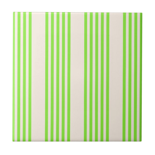 Lime green and beige five stripes pattern ceramic tile (Front)
