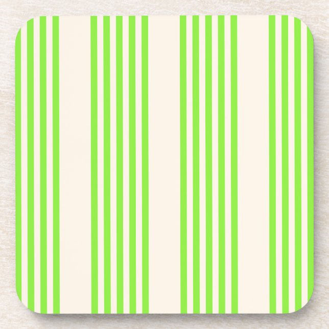 Lime green and beige five stripes pattern coaster (Front)
