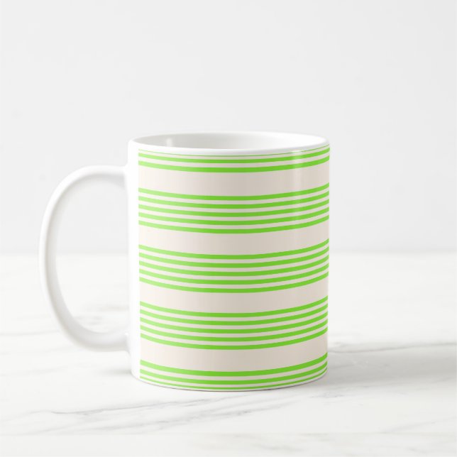 Lime green and beige five stripes pattern coffee mug (Left)