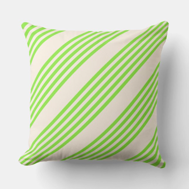 Lime green and beige five stripes pattern cushion (Front)