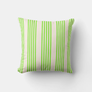 Lime green and beige five stripes pattern cushion