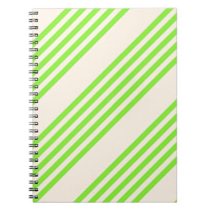 Lime green and beige five stripes pattern notebook