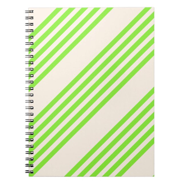 Lime green and beige five stripes pattern notebook (Front)
