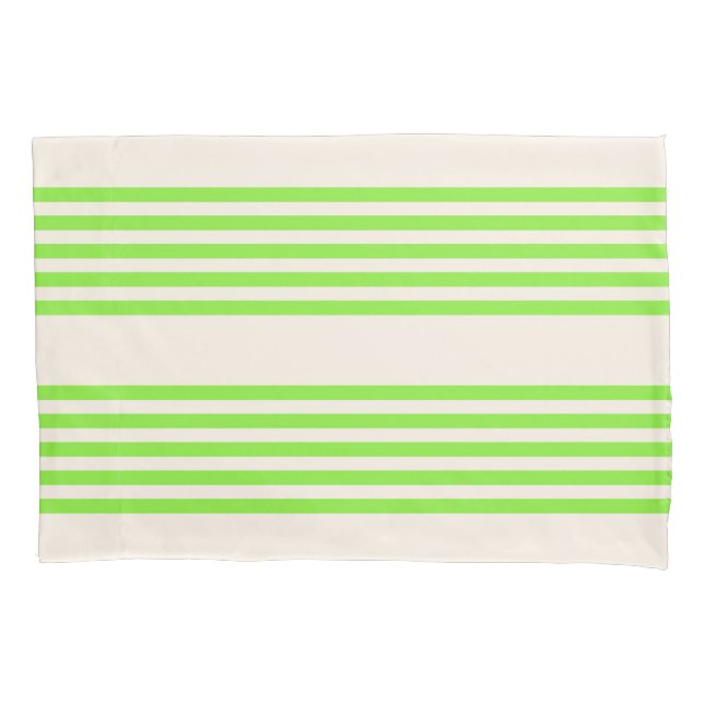Lime green and beige five stripes pattern pillowcase (Front)