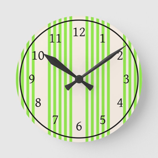Lime green and beige five stripes pattern round clock (Front)