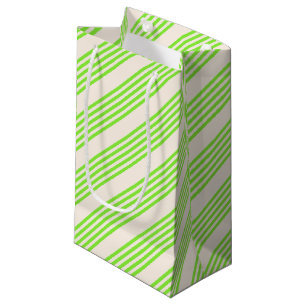 Lime green and beige five stripes pattern small gift bag