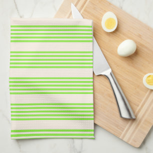 Lime green and beige five stripes pattern tea towel