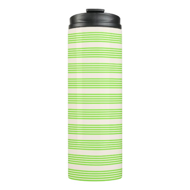 Lime green and beige five stripes pattern thermal tumbler (Front)