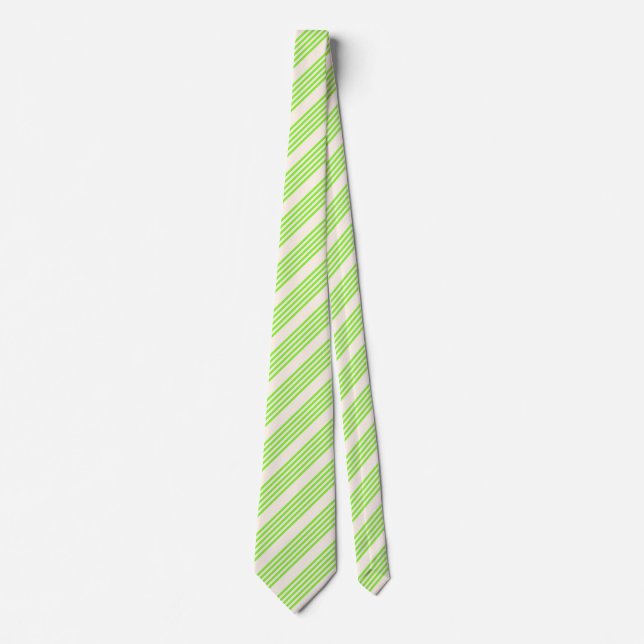 Lime green and beige five stripes pattern tie (Front)