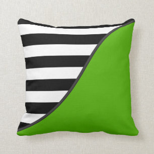 Lime Green and Black and White Stripes Reversible Cushion