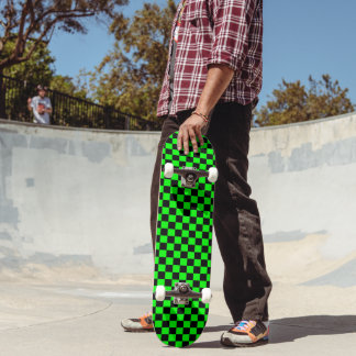 Lime Green and Black Chequered Skateboard