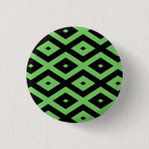 Lime green and black diamond pattern 3 cm round badge