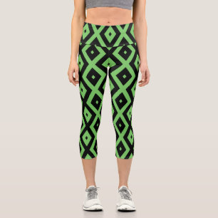 Lime green and black diamond pattern capri leggings