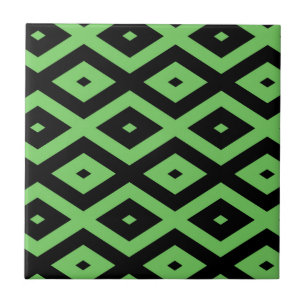 Lime green and black diamond pattern ceramic tile