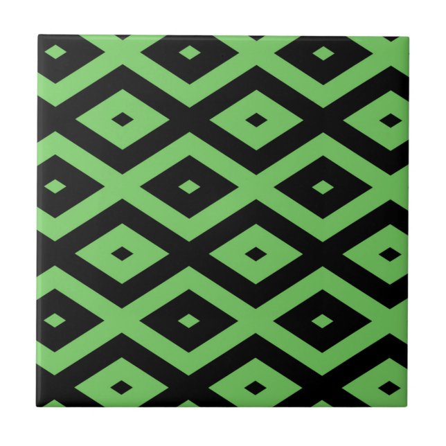 Lime green and black diamond pattern ceramic tile (Front)