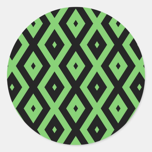 Lime green and black diamond pattern classic round sticker (Front)