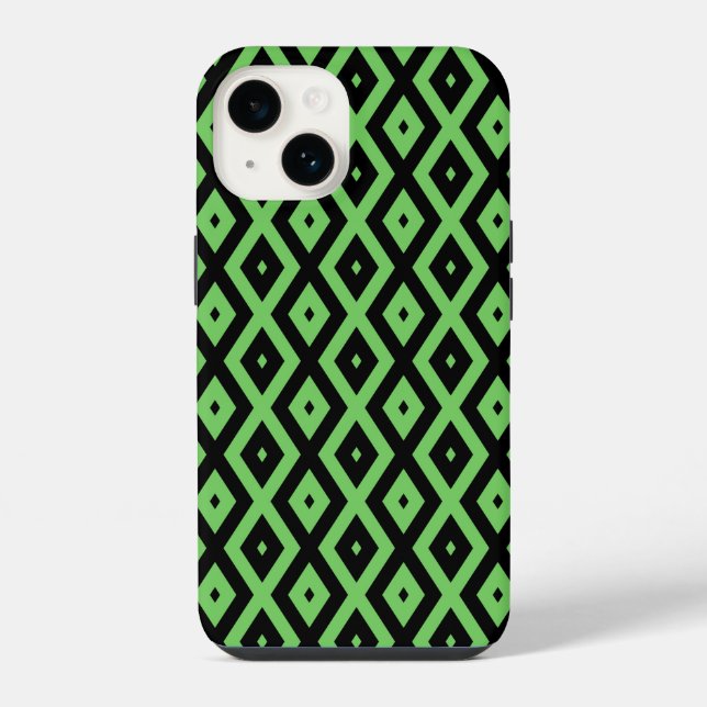 Lime green and black diamond pattern  iPhone case (Back)