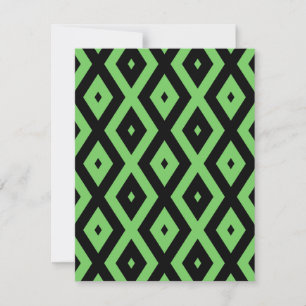 Lime green and black diamond pattern RSVP card