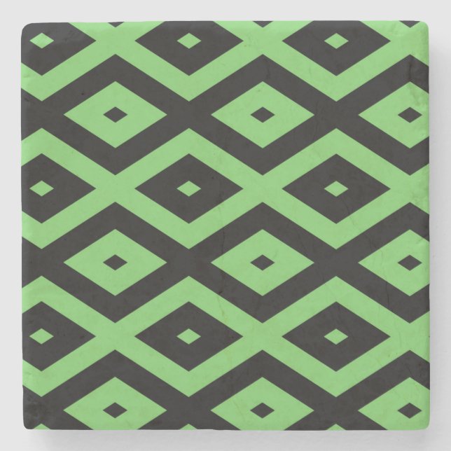 Lime green and black diamond pattern stone coaster (Front)