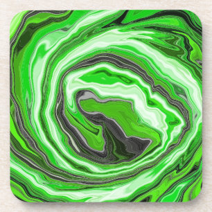 Lime Green and Black Marble like Swirls Fluid Art Coaster