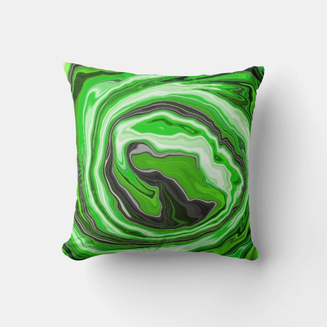 Lime Green and Black Marble like Swirls Fluid Art  Cushion (Front)