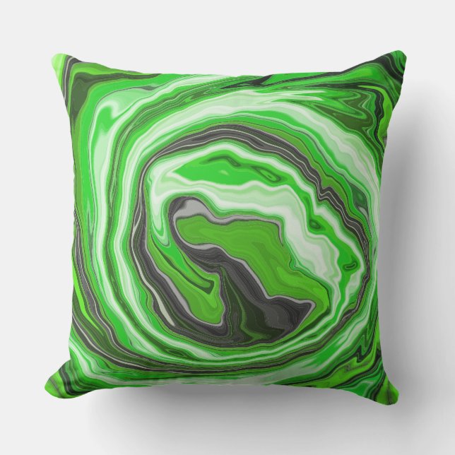 Lime Green and Black Marble like Swirls Fluid Art  Cushion (Front)