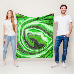 Lime Green and Black Marble like Swirls Fluid Art  Fleece Blanket