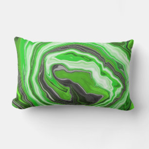 Lime Green and Black Marble like Swirls Fluid Art  Lumbar Cushion