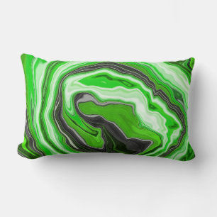 Lime Green and Black Marble like Swirls Fluid Art  Lumbar Cushion