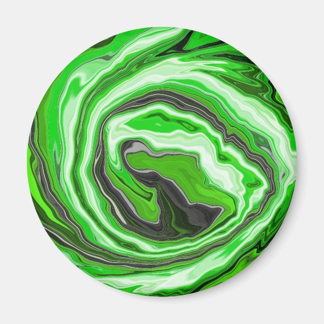 Lime Green and Black Marble like Swirls Fluid Art  Magnet (Front)