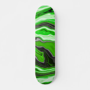 Lime Green and Black Marble like Swirls Fluid Art Skateboard