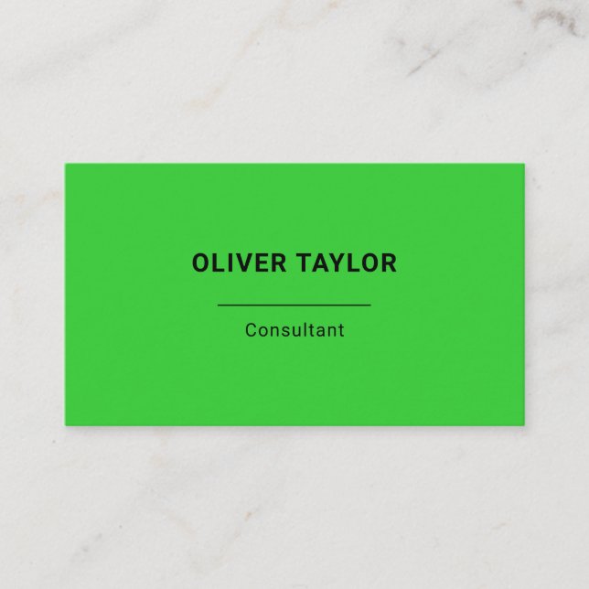 Lime Green And Black Minimalist Custom Name Text Business Card (Front)