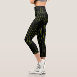 Lime Green and Black Rectangles Capri Leggings