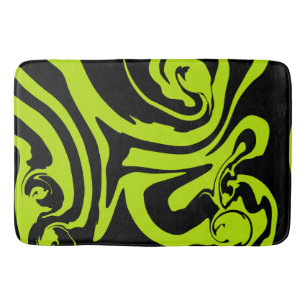 Lime Green and Black retro marble swirl Bath Mat