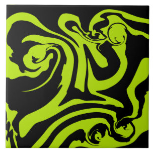 Lime Green and Black retro marble swirl Ceramic Tile