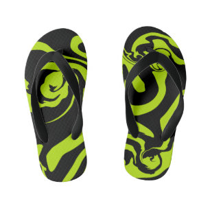 Lime Green and Black retro marble swirl Kid's Thongs