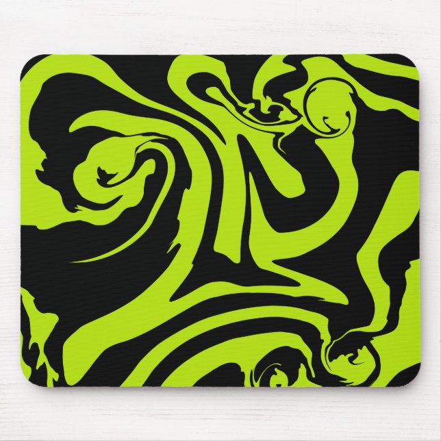 Lime Green and Black retro marble swirl Mouse Pad (Front)