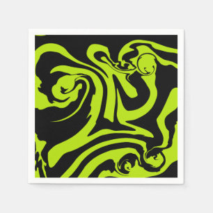Lime Green and Black retro marble swirl Napkin