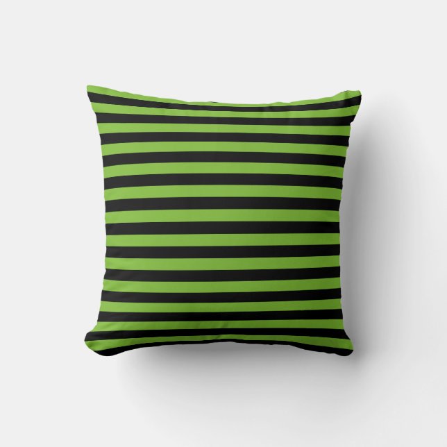 Lime Green and Black Stripes Cushion (Front)