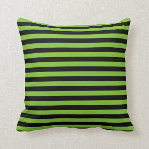 Lime Green and Black Stripes Cushion