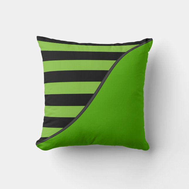 Lime Green and Black Stripes Reversible Cushion (Front)