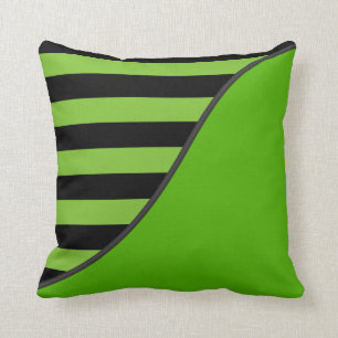 Lime Green and Black Stripes Reversible Cushion