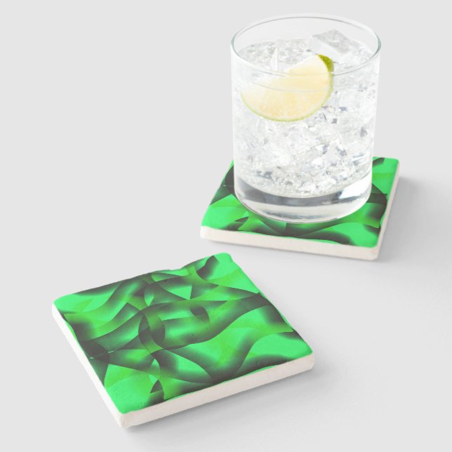 Lime green and black undulation, with shadow? stone coaster (Side)