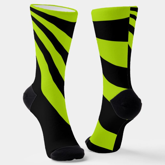 Lime Green and Black Wave Socks (Angled)