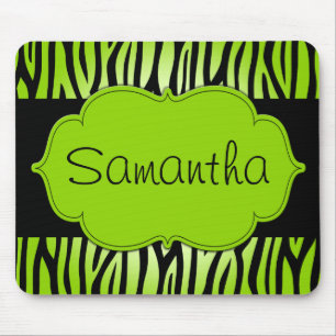 Lime Green and Black Zebra Personalised Mouse Pad