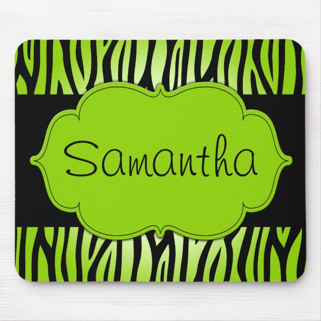 Lime Green and Black Zebra Personalised Mouse Pad (Front)