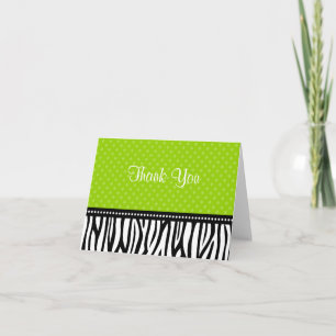 Lime Green and Black Zebra Polka Dot Thank You Card
