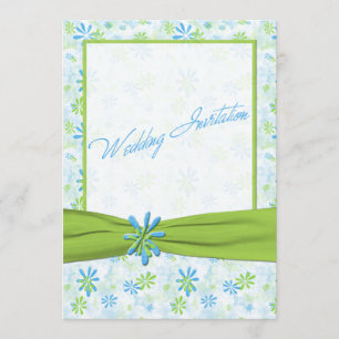 Lime Green and Blue Floral Wedding Invitation