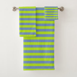 Lime Green and Blue/Grey Stripes Bath Towel Set